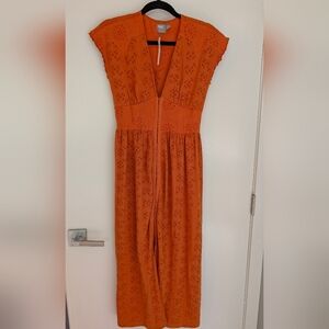 NWT ASOS Orange Midi Eyelet Dress Sz 2